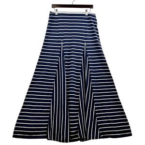 Lauren Ralph Lauren Maxi Skirt M Navy White Striped A-Line Nautical Quiet Luxury